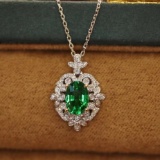 14k Gold 1.12 Ctw Vivid Green Natural Tsavorite & Diamond Pendant
