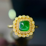 14k Gold 0.72 Ct Vivid Green Natural Emerald & Diamond Ring