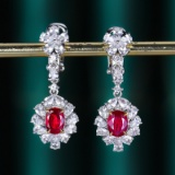 14k Gold 3.33 Ctw Natural Ruby & Sapphire Earrings