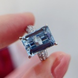 14k Gold 7.22 Ctw Natural Aquamarine & Diamond Ring