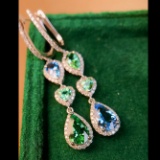 14k Gold 1.77 Ctw Natural Paraiba Tourmaline & Aquamarine Earrings