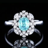 14k Gold 1.31 Ctw Natural Paraiba Tourmaline & Diamond Ring