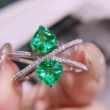 14k Gold 1.22 Ct Vivid Green Natural Emerald & Diamond Ring
