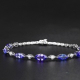 14k Gold 5.71 Ctw Natural Tanzanite & Diamond Bracelet