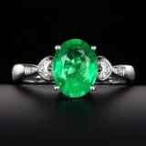 14k Gold 1.52 Ctw Vivid Green Natural Emerald & Diamond Ring