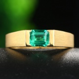 14k Gold 1.12 Ct Vivid Green Natural Emerald & Solitaire Ring