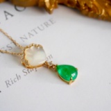 14k Gold 0.52 Ct Vivid Green Natural Emerald & Diamond Necklace