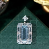 14k Gold 6.78 Ctw Natural Aquamarine & Diamond Pendant