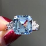 14k Gold 3.29 Ctw Natural Aquamarine & Diamond Ring