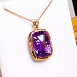 14k Gold 19.32 Ct Natural Amethyst & Diamond Pendant