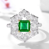 14k Gold 2.62 Ctw Vivid Green Natural Emerald & Diamond Ring