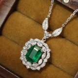 14k Gold 2.62 Ctw Vivid Green Natural Emerald & Diamond Necklace