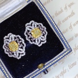 14k Gold 0.97 Ctw Natural Yellow Diamond & Diamond Earrings