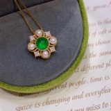 14k Gold 0.70 Ctw Vivid Green Natural Emerald & Diamond Pendant