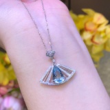14k Gold 2.13 Ct Natural Aquamarine & Diamond Necklace