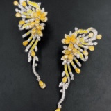 14k Gold 5.62 Ctw Natural Yellow Diamond & Diamond Earrings