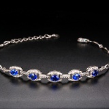 14k Gold 1.72 Ctw Vivid Blue Natural Sapphire & Diamond Bracelet