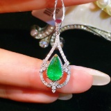 14k Gold 0.91 Ct Vivid Green Natural Emerald & Diamond Pendant