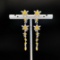 14k Gold 2.95 Ctw Natural Yellow Diamond & Diamond Earrings