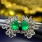 14k Gold 1 Ct Vivid Green Natural Emerald & Sapphire Earrings
