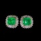 14k Gold 3.28 Ctw Vivid Green Natural Emerald & Diamond Earrings