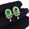 14k Gold 3.11 Ctw Vivid Green Natural Emerald & Diamond Earrings