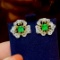 14k Gold 1.84 Ctw Vivid Green Natural Emerald & Diamond Earrings