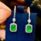 14k Gold 4.07 Ctw Vivid Green Natural Emerald & Diamond Earrings