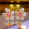 14k Gold 2.02 Ctw Natural Padparadscha Sapphire & Diamond & Flowers Earrings