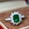 14k Gold 1.99 Ctw Vivid Green Natural Emerald & Diamond Ring