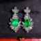 14k Gold 4.88 Ctw Vivid Green Natural Emerald & Diamond Earrings