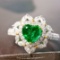 14k Gold 1.38 Ctw Vivid Green Natural Emerald & Diamond Ring