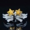 14k Gold 0.35 Ct Natural Yellow Diamond & Diamond Earrings