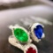 14k Gold 2.47 Ctw Natural Ruby & Sapphire & Emerald & Diamond Ring