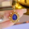 14k Gold 1.58 Ctw Natural Sapphire & Diamond Pendant