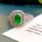 14k Gold 1.14 Ctw Vivid Green Natural Emerald & Diamond Ring