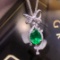 14k Gold 2.94 Ctw Vivid Green Natural Emerald & Diamond Pendant