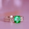 14k Gold 1.58 Ctw Vivid Green Natural Emerald & Diamond Ring