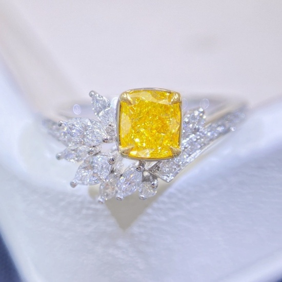 Gia Certified 14k Gold 0.89 Ctw Natural Yellow Diamond & Diamond Ring