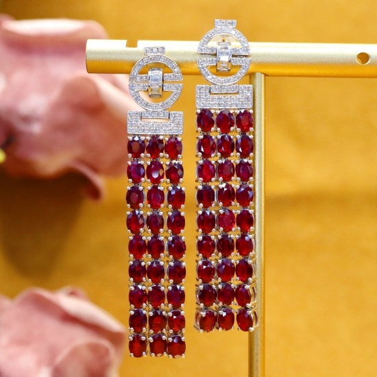 14k Gold 11.74 Ctw Natural Ruby & Diamond Earrings