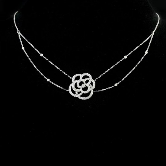 14k Gold 0.45 Ct Natural H Diamond & Flowers Necklace