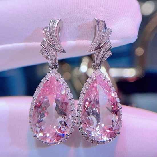 14k Gold 9.5 Ct Natural Morganite & Diamond Earrings
