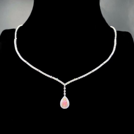 Gia Certified 14k Gold 2.40 Ctw Natural Pink Diamond & Diamond Necklace