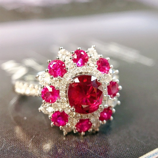 14k Gold 1.25 Ctw Vivid Red Natural Ruby & Diamond Ring