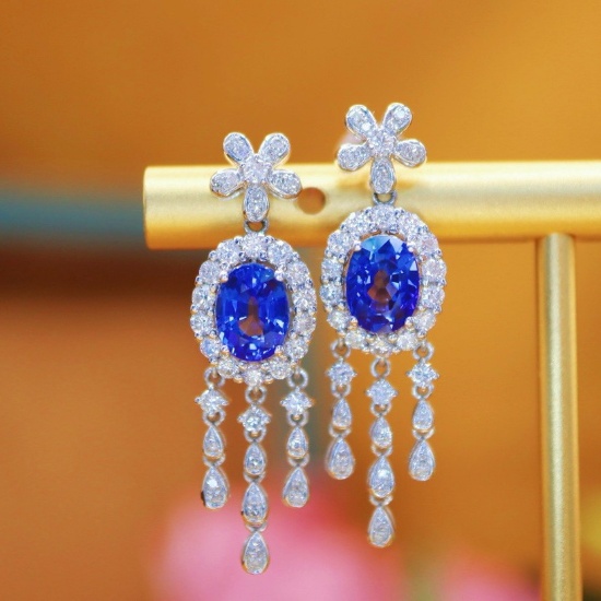 14k Gold 3.21 Ctw Natural Sapphire & Diamond Earrings