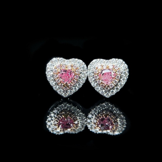 14k Gold 0.19 Ct Natural Pink Diamond & Diamond Earrings