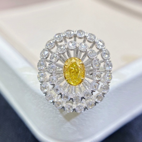 Gia Certified 14k Gold 1.42 Ctw Natural Yellow Diamond & Diamond Ring