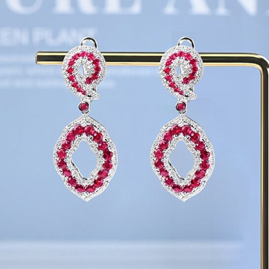 14k Gold 3.12 Ctw Natural Ruby & Diamond Earrings