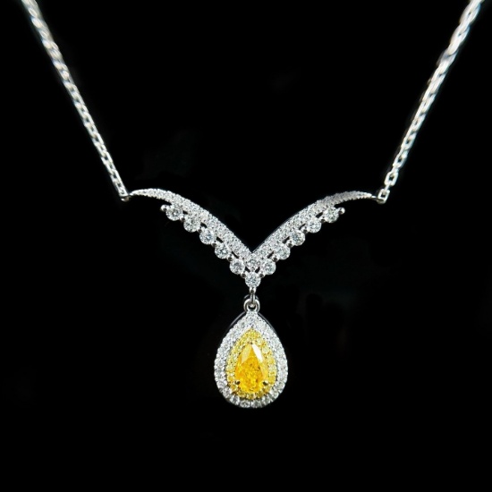 14k Gold 0.28 Ct Natural Yellow Diamond & Diamond Necklace