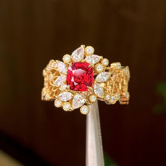 14k Gold 1.77 Ctw Natural Spinel & Diamond Ring